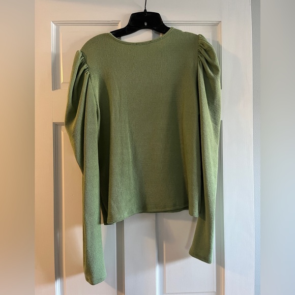 Green Puff Sleeve Henley Large - Picture 4 of 5